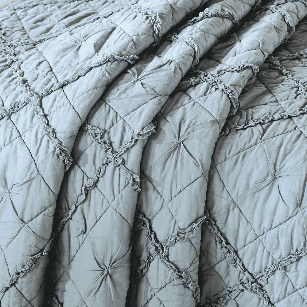 Luxury Calla Angel Diamond Applique Pure Cotton Voile Quilt - Queen Size, Fog Gray - Soft & Breathable Bedding for Master Bedroom, Guest Room, or Hotel Decor
