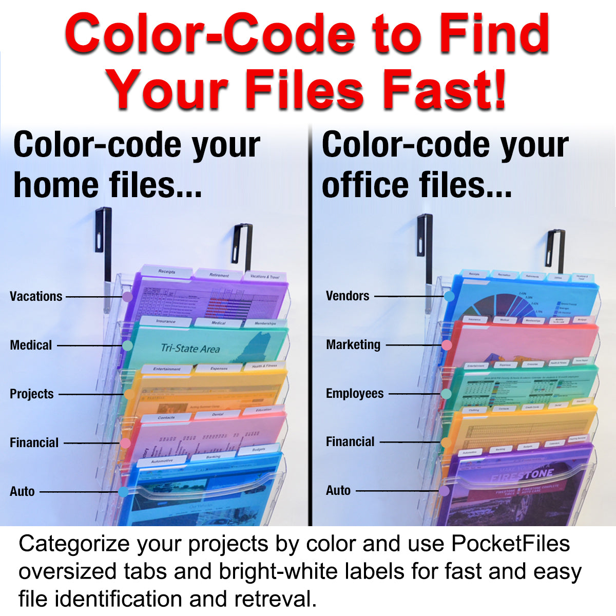 Ultimate Office StationMate™ 5-Compartment Cubicle File Organizer - Over Panel Partition Display Rack with 5th/3rd Cut PocketFile™ for Documents - Perfect for Office Organization & Workspace Efficiency