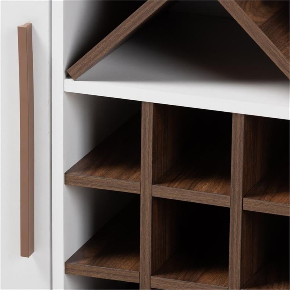 BOWERY HILL White and Brown Wine Cabinet - Rustic Wood Wine Storage for Kitchen, Dining Room or Bar - Perfect for Wine Bottle Organization and Display
