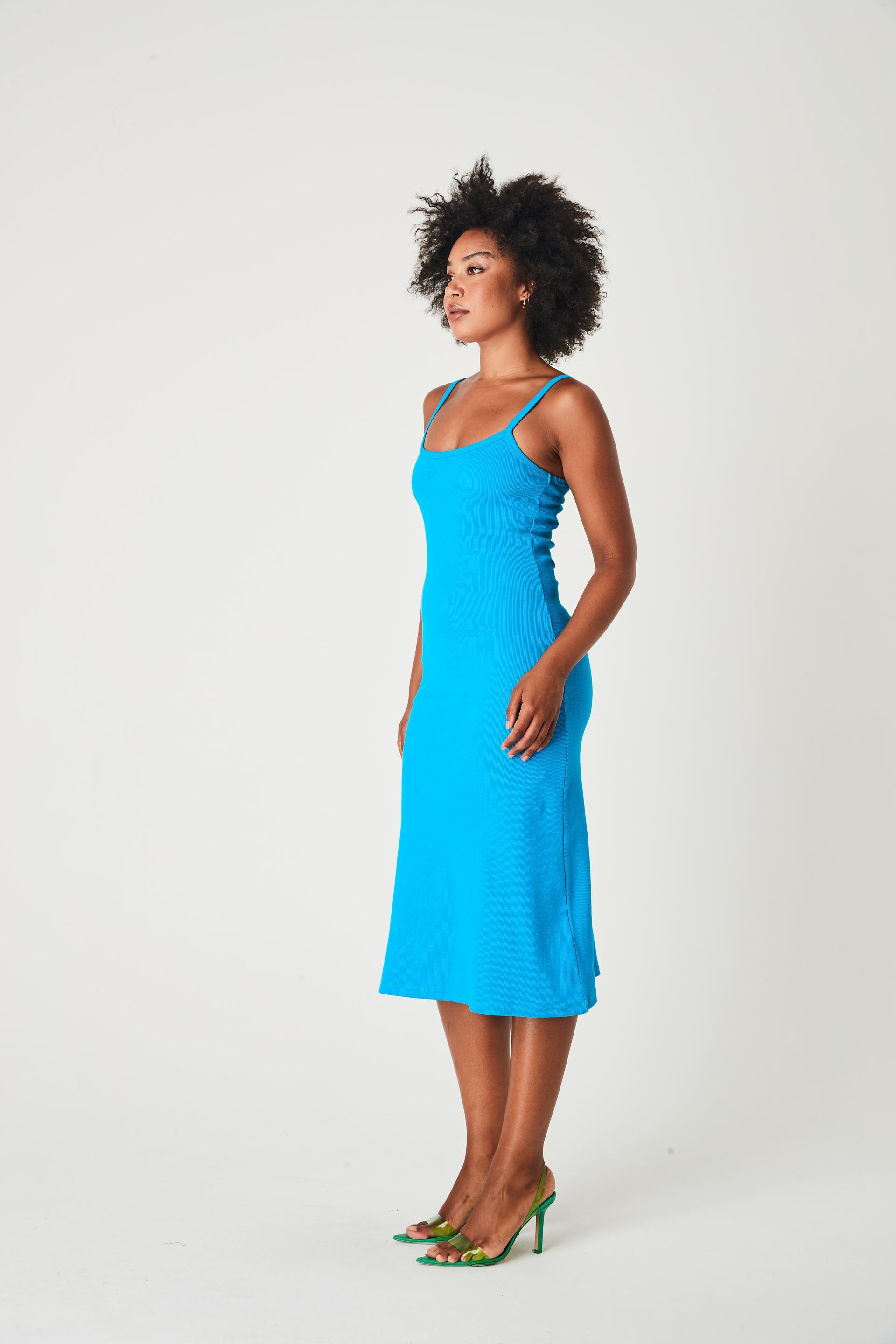 Elegant A-Line Dress in Azure Blue - Perfect for Weddings, Parties & Casual Outings