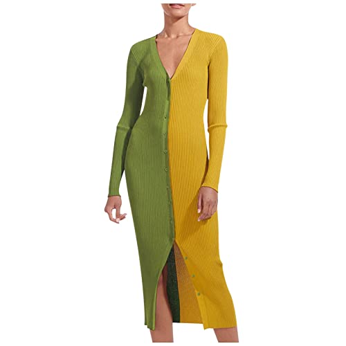 iLUGU Women's Sexy Deep V-Neck Sheath Dress with Long Sleeves & Asymmetrical Hem - White Summer Party Cocktail Dress for Night Out, Date Night & Special Occasions