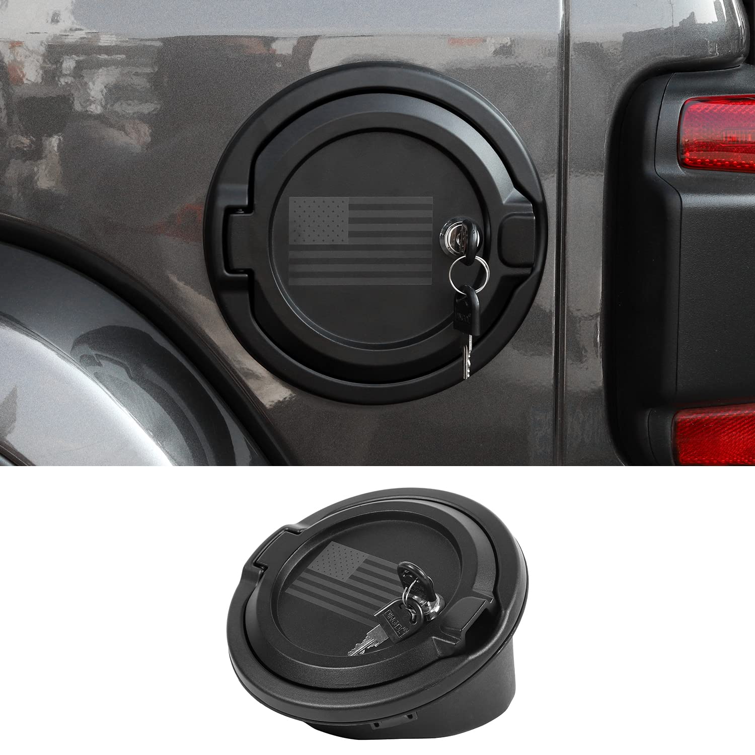 Jeep Wrangler JL JLU 2018-2024 Locking Gas Cap Cover with US Flag Design - Secure Fuel Filler Door Accessories for Off-Roading & Daily Driving