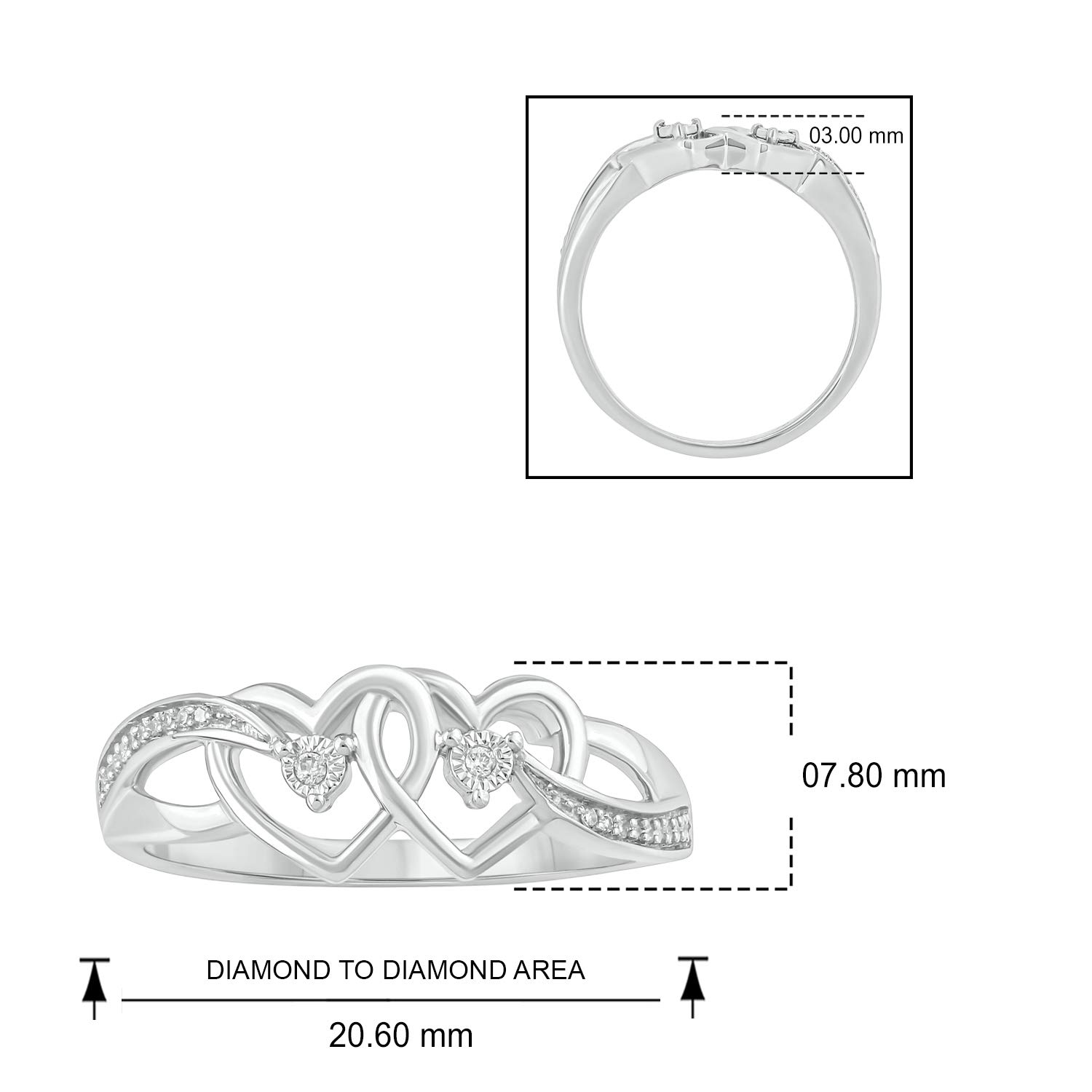 Sterling Silver Diamond Interlocking Double Heart Promise Ring for Women - Anniversary, Wedding, Valentine's Day Gift for Wife & Girlfriend | Romantic Jewelry for Couples & Special Occasions