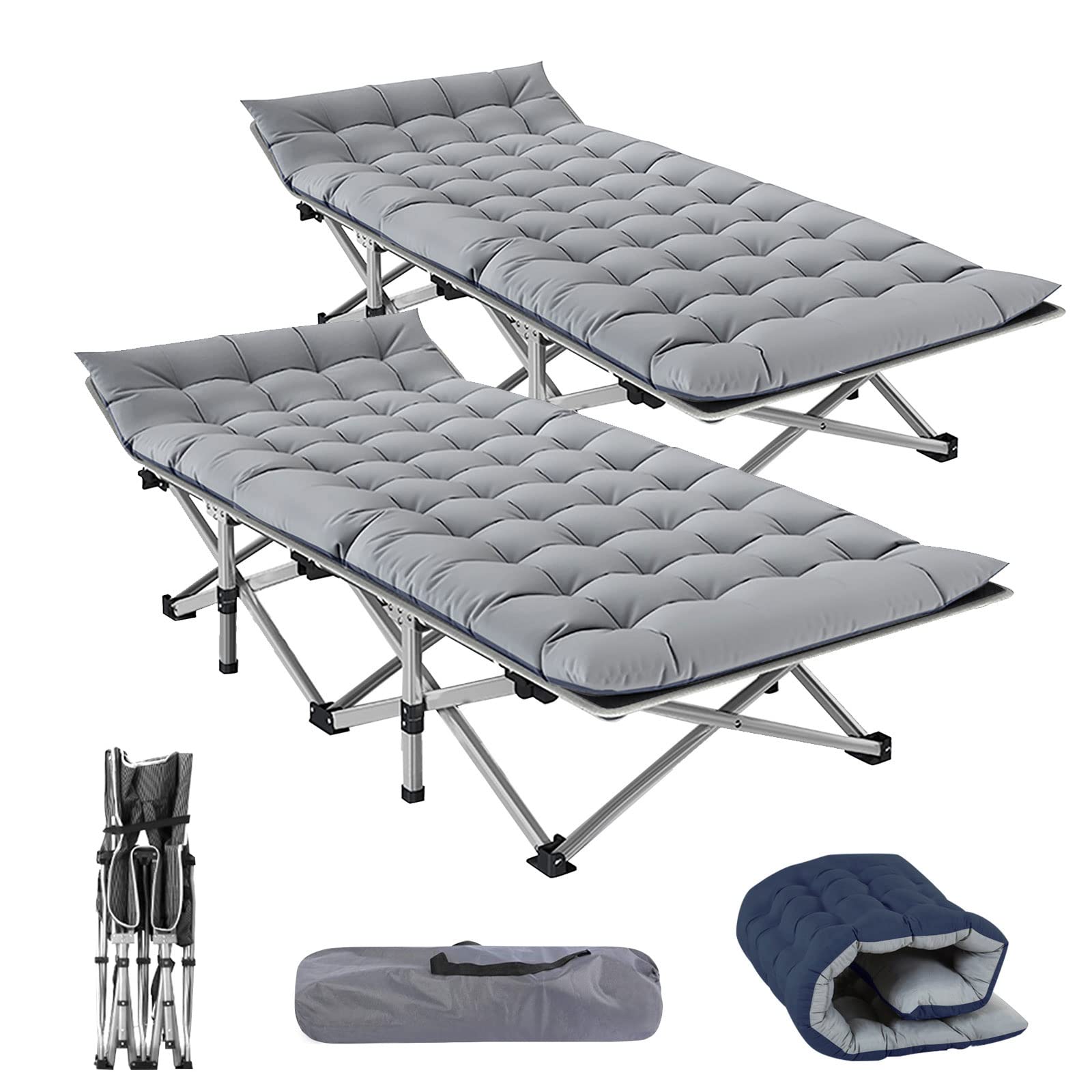 NAIZEA Heavy Duty Folding Camping Cot for Adults with Mattress - Portable Sleeping Bed for Outdoor, Travel & Home Use - Includes Carry Bag - Perfect for Camping, Hiking, Guest Bed & Emergency Situations