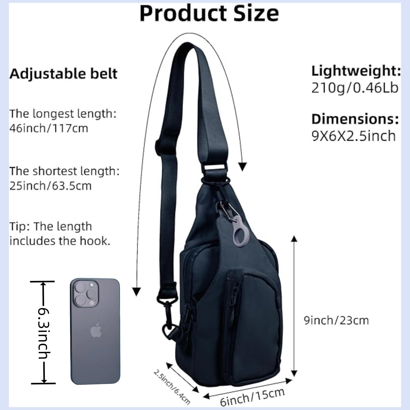 FREE ROCK Mini Crossbody Sling Bag - Nylon Hiking Backpack for Women & Men (Black) - Perfect for Outdoor Adventures & Travel