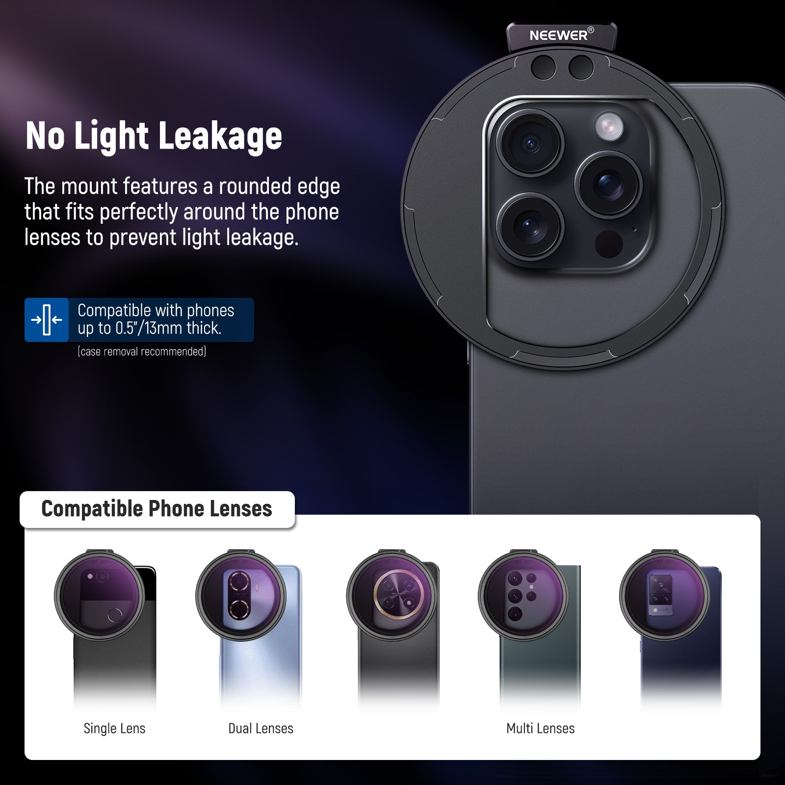 NEEWER 67mm Clip-On ND2-32 Magnetic Phone Lens Filter Kit for iPhone & Android - Perfect for Vlogging, Photography & Cinematic Video Effects