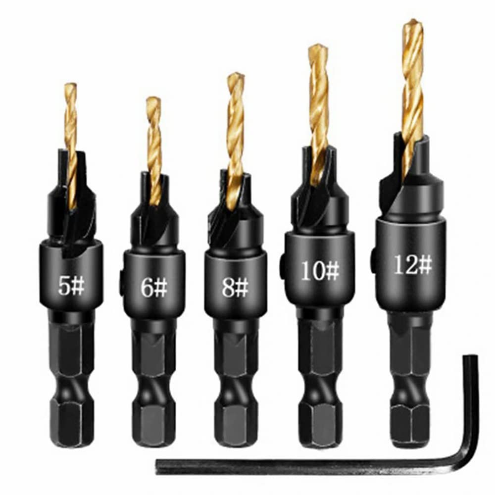 High-Quality Twist Drill Set (5#-12#) - Portable Countersink Drill Bits with Smooth Chip Removal & Sharp Tooth Edge for Screw Cap Opening | Perfect for DIY, Woodworking, Metalworking & Home Repairs