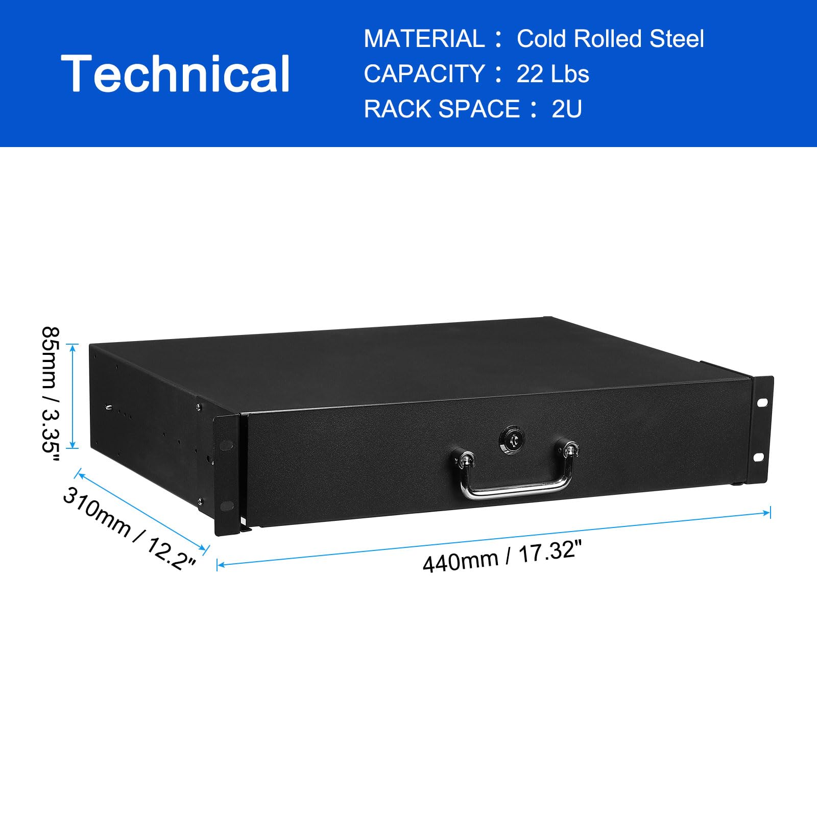MECCANIXITY 2U 19-Inch Rack Mount Drawer for 17.3 Inch Equipment - Lockable Storage for AV, Network, DJ Gear - Perfect for Server Rooms, Studios & Data Centers