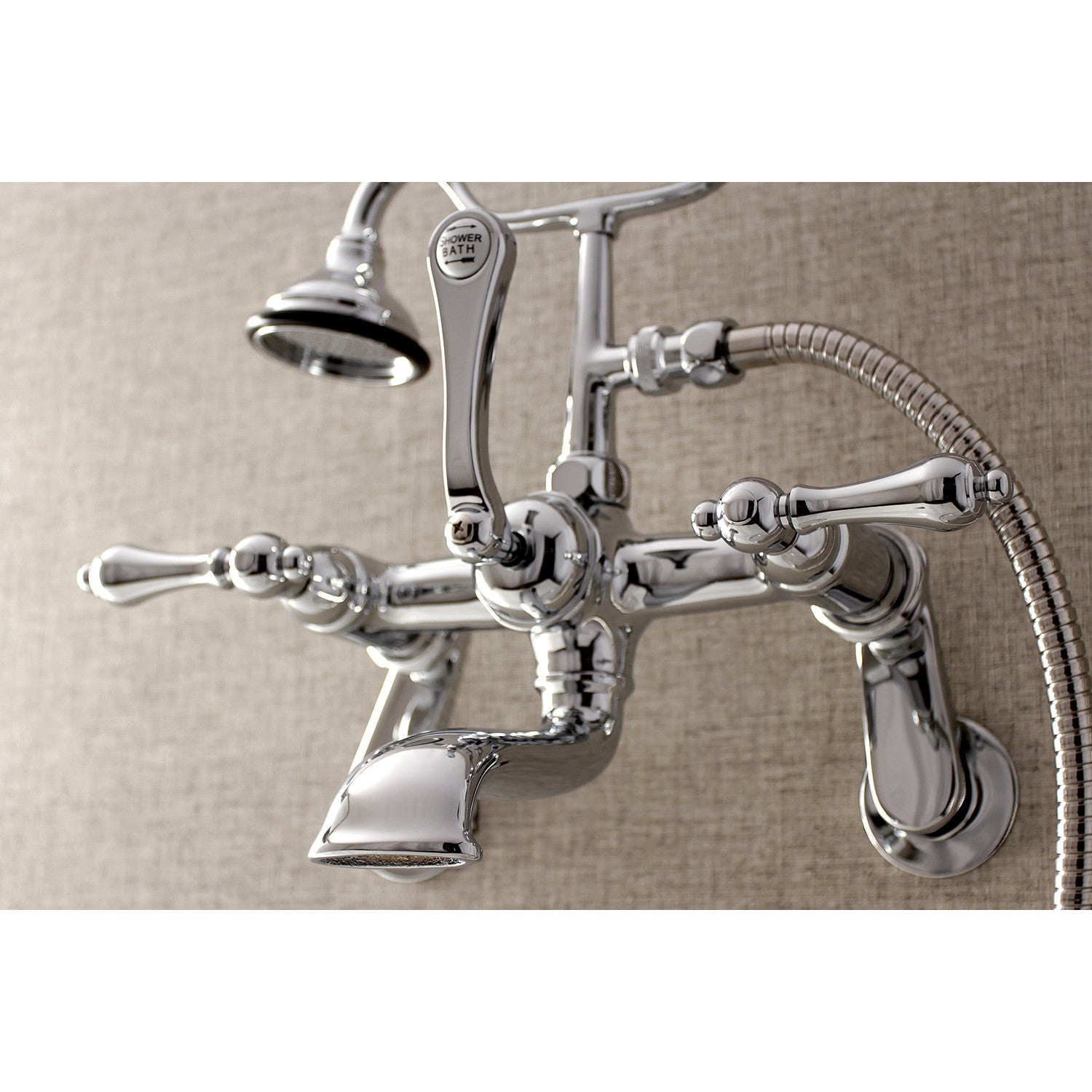 Vintage Clawfoot Tub Faucet with Hand Shower - 3 Handle Wall Mount 2 Hole Bathroom Fixture in Polished Chrome - Perfect for Antique Style Bathrooms & Spa Retreats