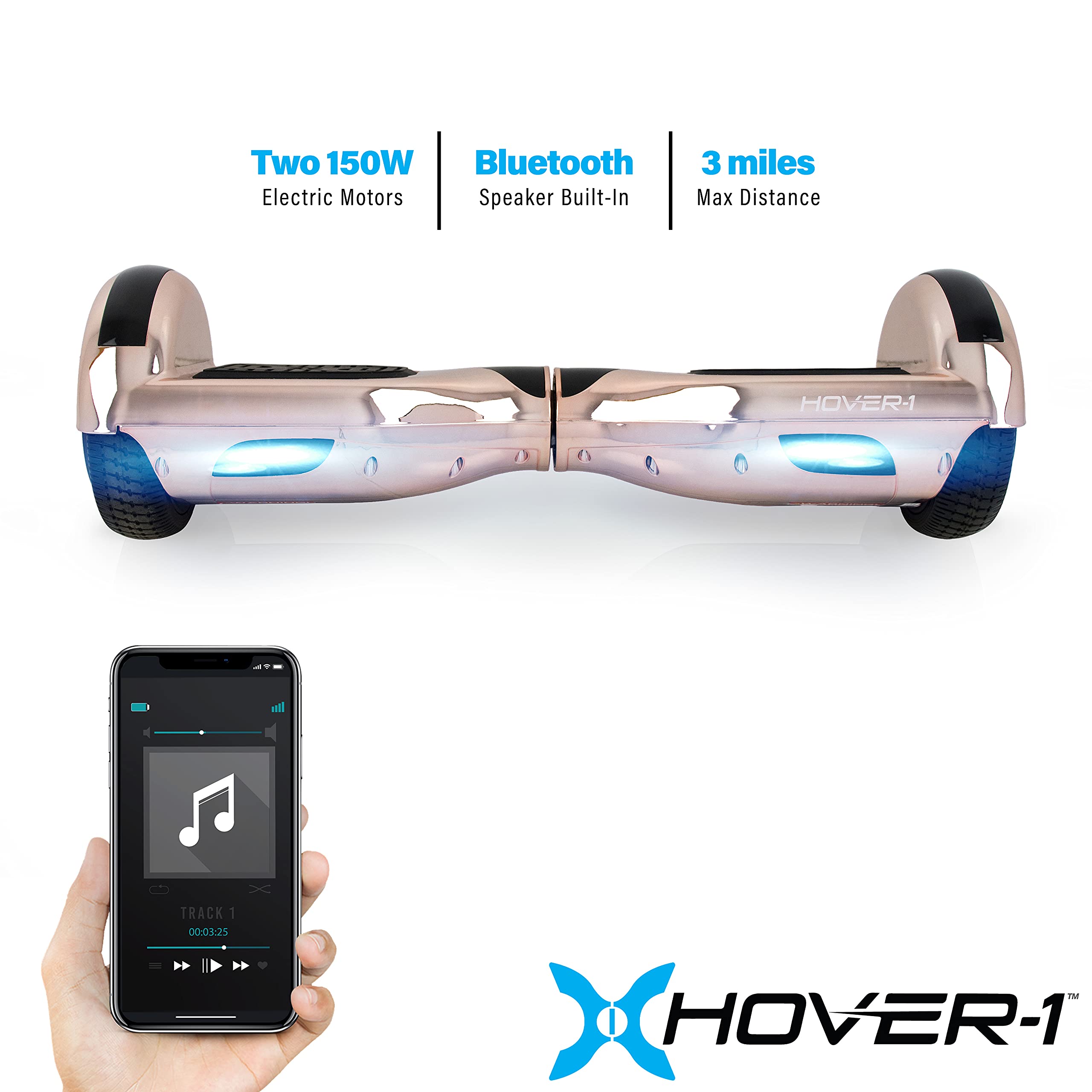 Hover-1 Matrix Electric Self-Balancing Hoverboard with 6.5” LED Tires, Color-Changing Fender Lights, Dual 150W Motors - 7 mph Max Speed & 3 Miles Range - Perfect for Commuting, Fun Rides & Outdoor Adventures