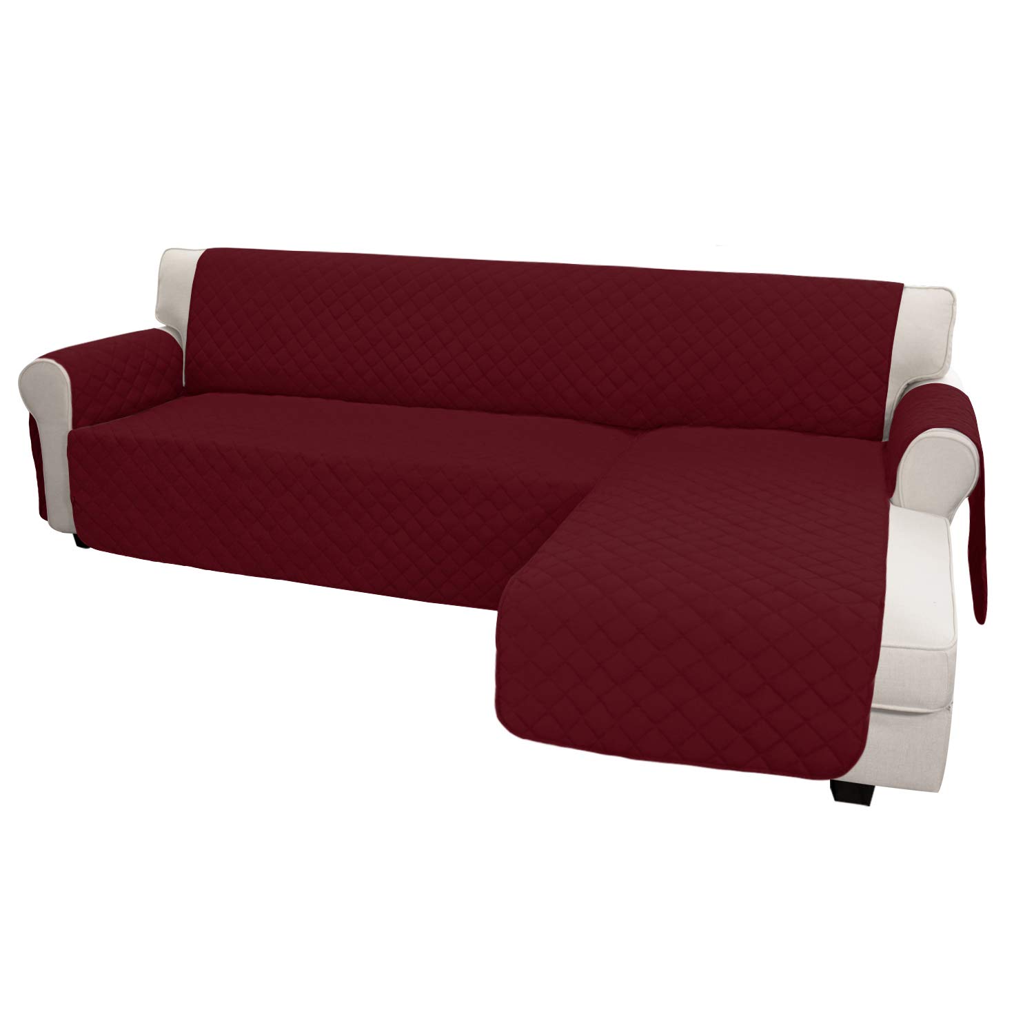 Reversible L-Shaped Sofa Slipcover - Large Sectional Couch Cover with Chaise | Pet & Kid Friendly Furniture Protector | Christmas Red | Perfect for Living Room, Family Room & Home Decor