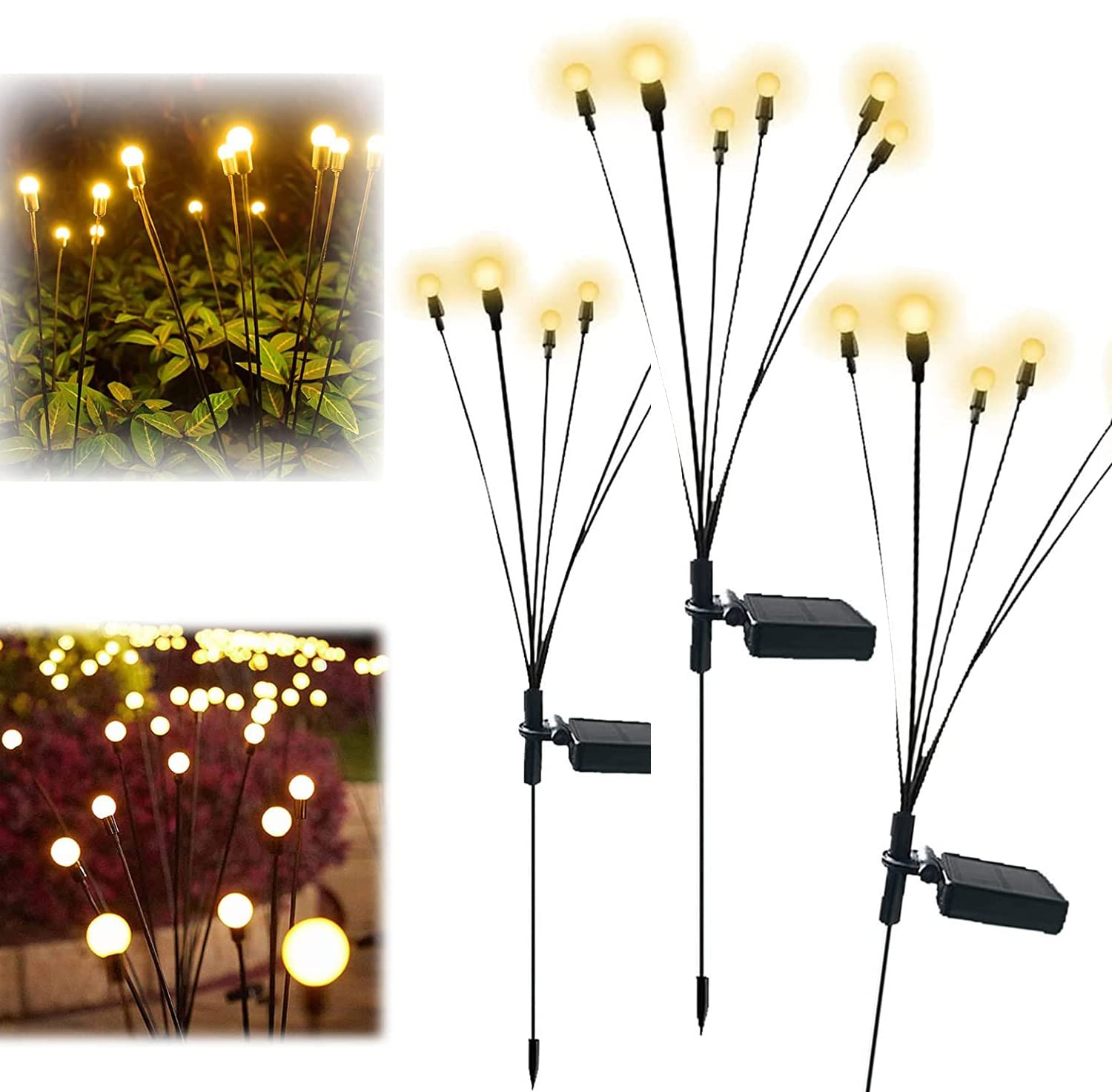 3pc Firefly Solar Garden Lights - Waterproof Outdoor Solar Lights for Yard, Patio, Pathway - Decorative Solar Lighting for Garden, Lawn & Backyard - Perfect for Evening Ambiance & Landscape Illumination