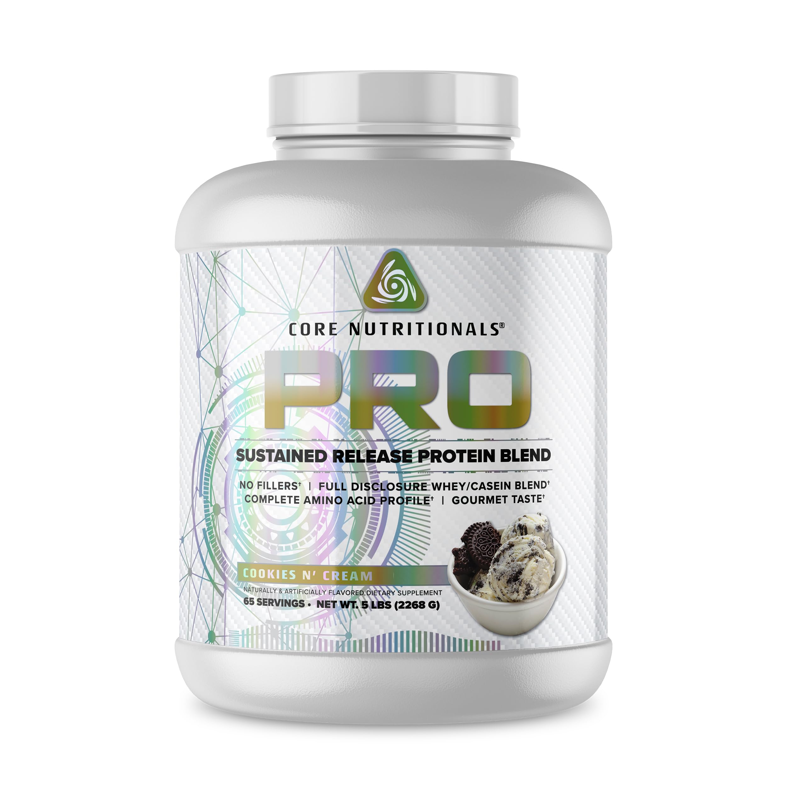 Core Nutritionals Pro Sustained Release Protein Powder - 25G Protein, 2G Carb, Digestive Enzymes, 69 Servings (Cookies N Cream) | Post-Workout Recovery & Meal Replacement for Athletes & Fitness Enthusiasts