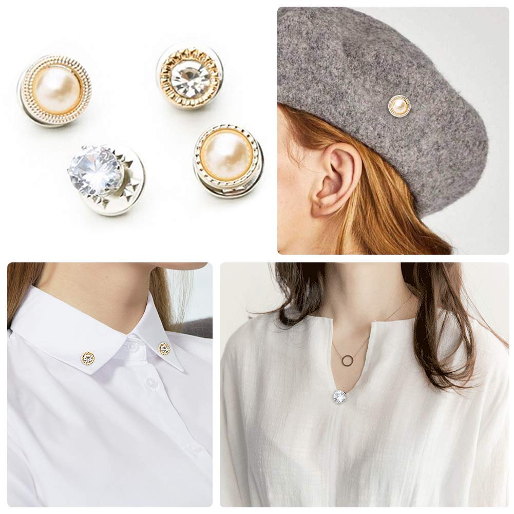 Joyci 10-Pack Women's Shirt Brooch Lapel Pins - Pearl & Metal Decorative Buttons with Safety Clutch Back for Blouses, Sweaters & Knitwear - Elegant Fashion Accessories for Office, Party & Special Occasions