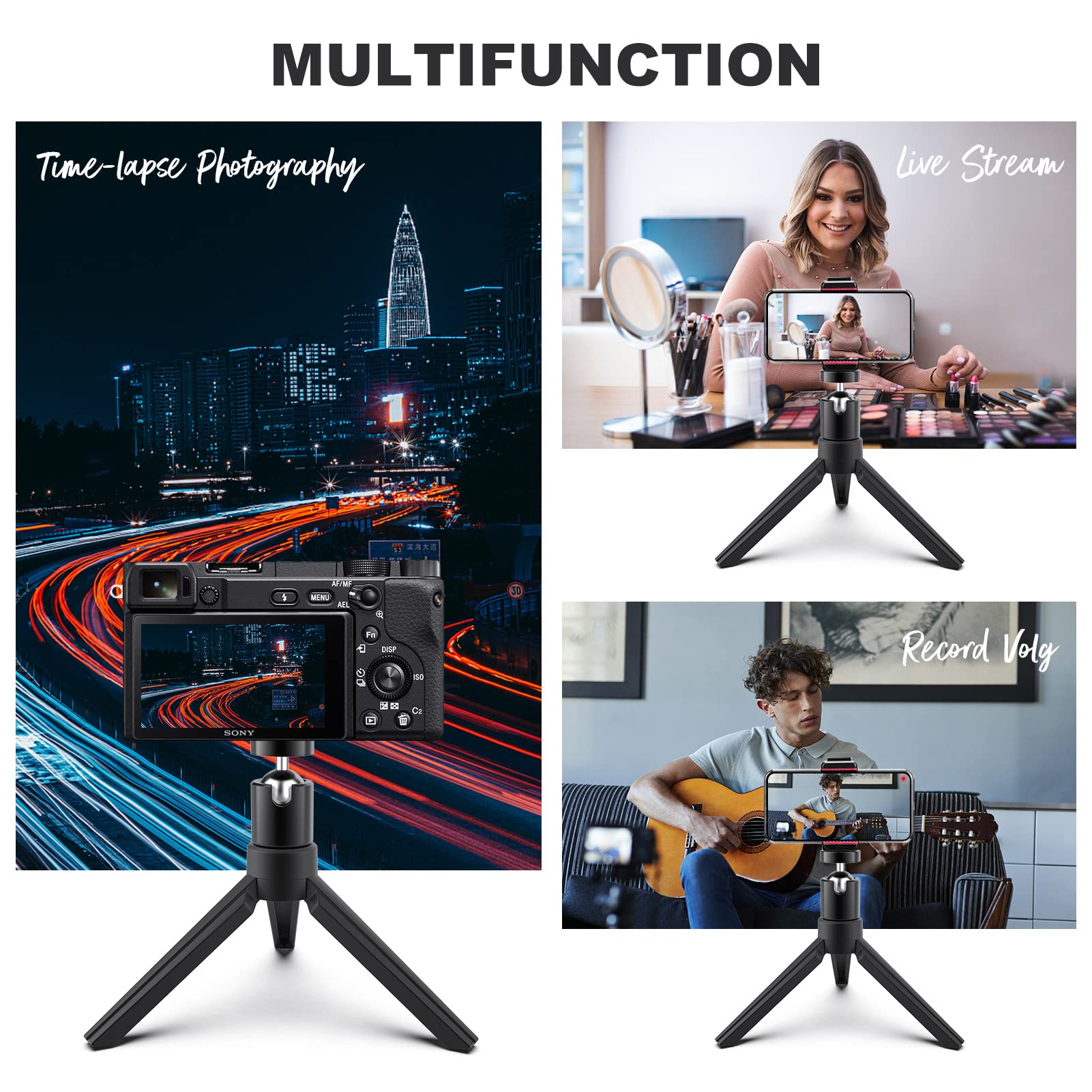 Didbynm 6.3 Inch Mini Projector Tripod Stand - Compact Desktop Tripod with Universal 1/4 Screw & Ballhead - Portable Tripod for Mini Projectors, Cameras, Smooth 4, Osmo Mobile, Vimble 2 - Perfect for Home Theater, Outdoor Movies & Vlogging