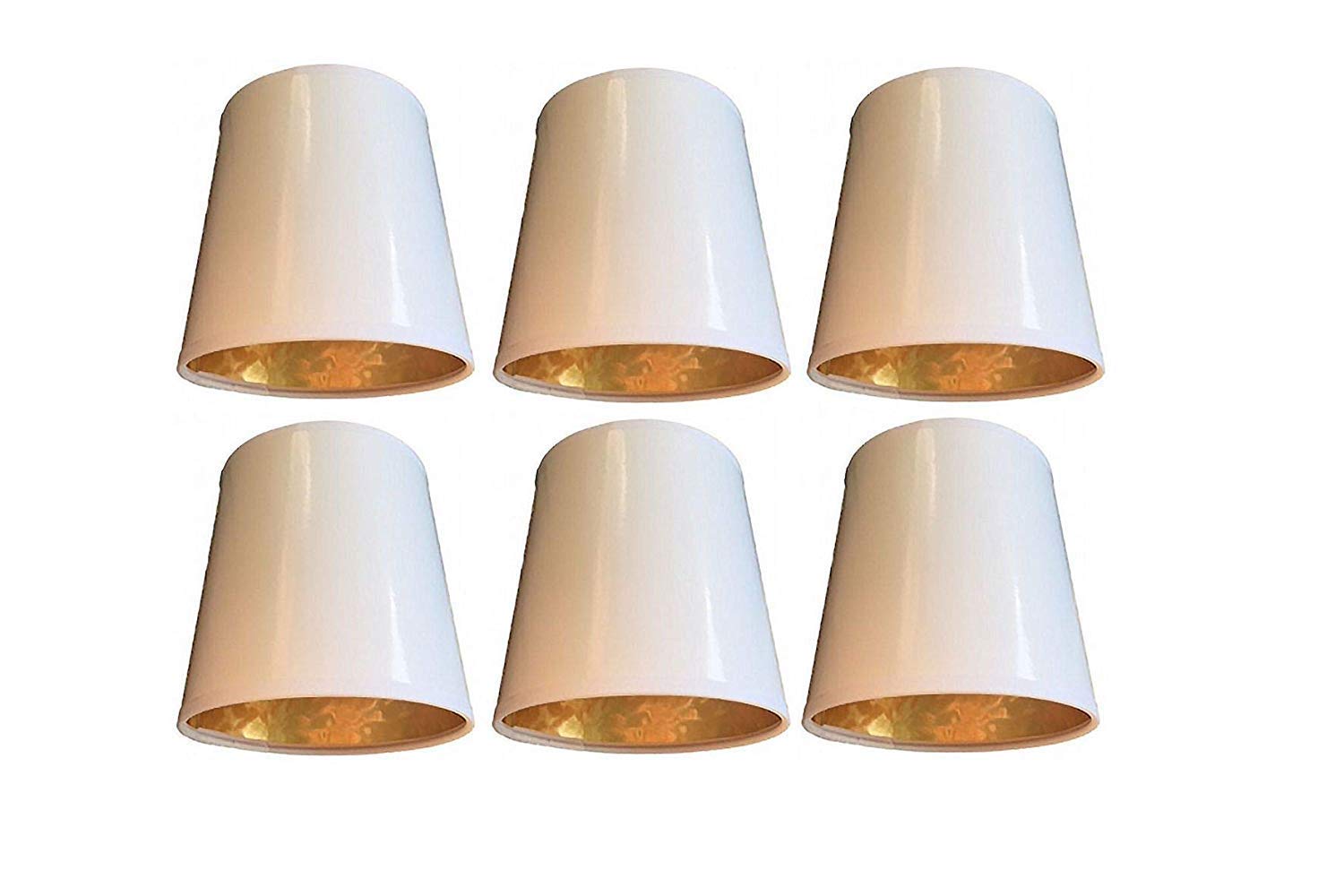 Set of 6 White and Gold 5 Inch Clip On Chandelier Lampshades - Elegant Lighting Replacement for Dining Room, Bedroom, or Living Room Decor