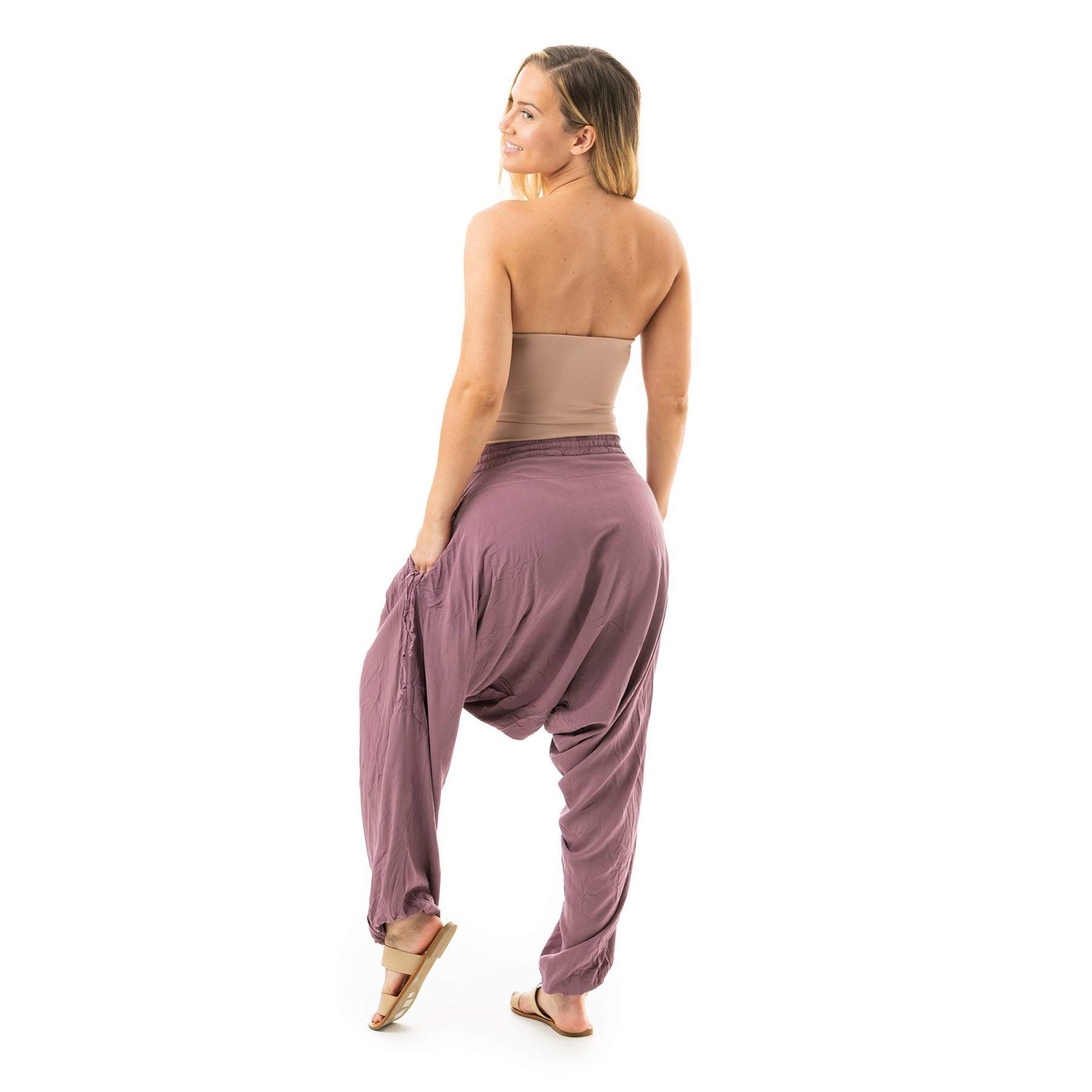 Boho Harem Pants for Women - Loose Lightweight Cotton Summer Pants with Pockets - Casual Beach Yoga Lounge Pants for Vacation, Travel & Relaxation