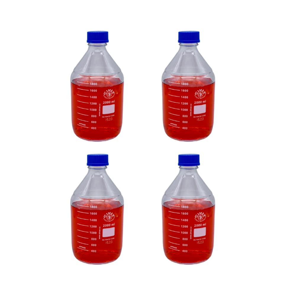 Simax 2000ml Borosilicate Glass Laboratory Bottles (Set of 4) - Clear 3.3 Glass for Chemistry, Science Experiments & Home Brewing | Durable & Heat Resistant Labware for Professionals & Hobbyists