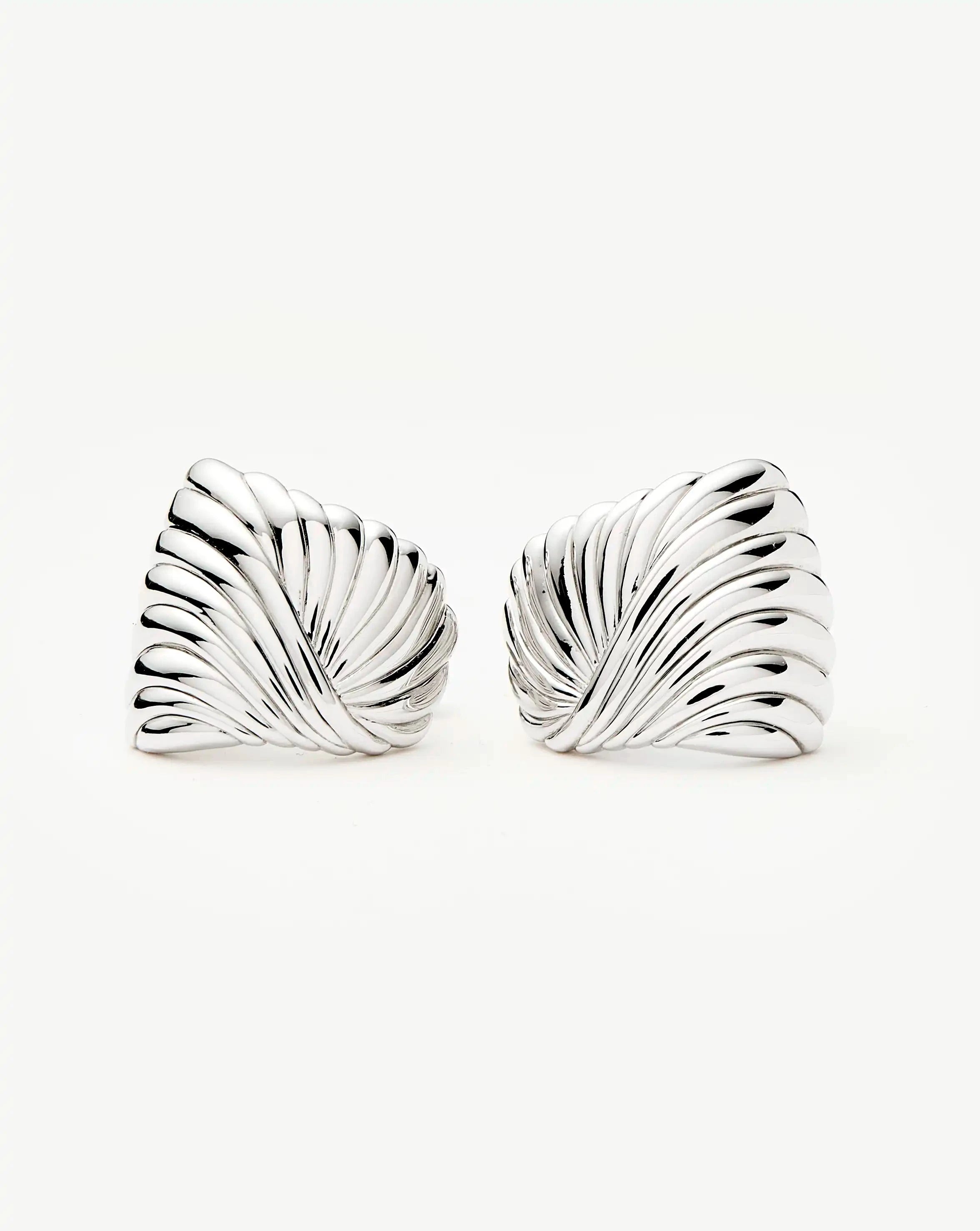 Ripple Oversized Stud Earrings for Women - Silver Plated Hypoallergenic Fashion Jewelry - Perfect for Parties, Weddings & Everyday Wear