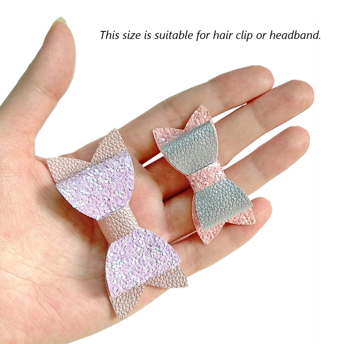 AOUXSEEM DIY Faux Leather Hair Bows Kit - 48 Pre-Cut Pieces with Hair Clips for Girls & Women (Small/Medium Size) - Make Shiny Fashion Hair Accessories for Parties, Weddings & Daily Wear
