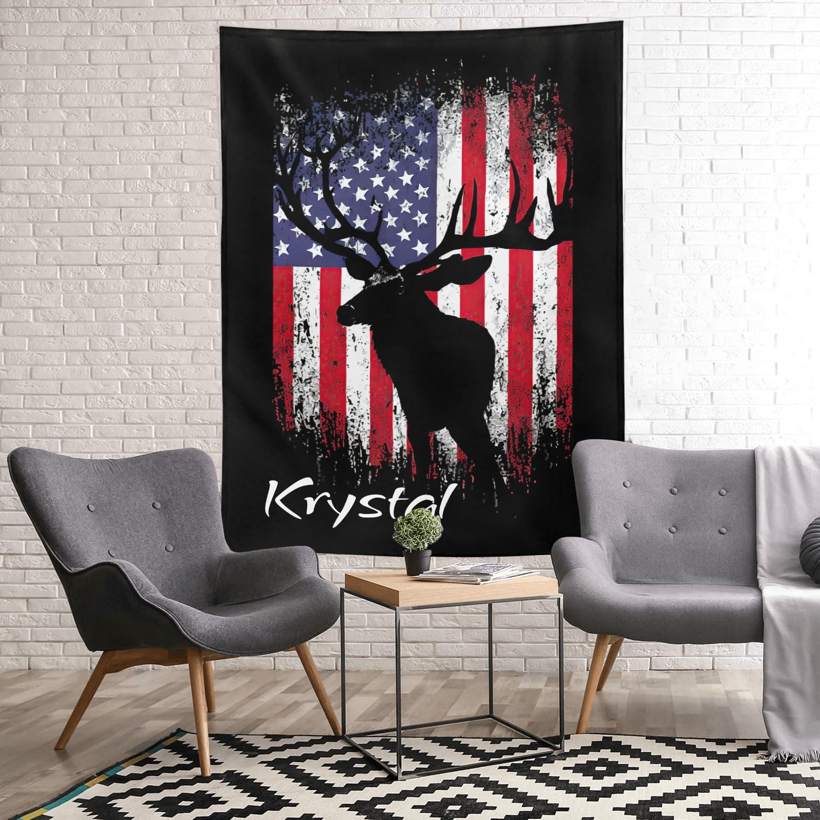 Custom Personalized Deer Flag Baby Blanket with Name - 30