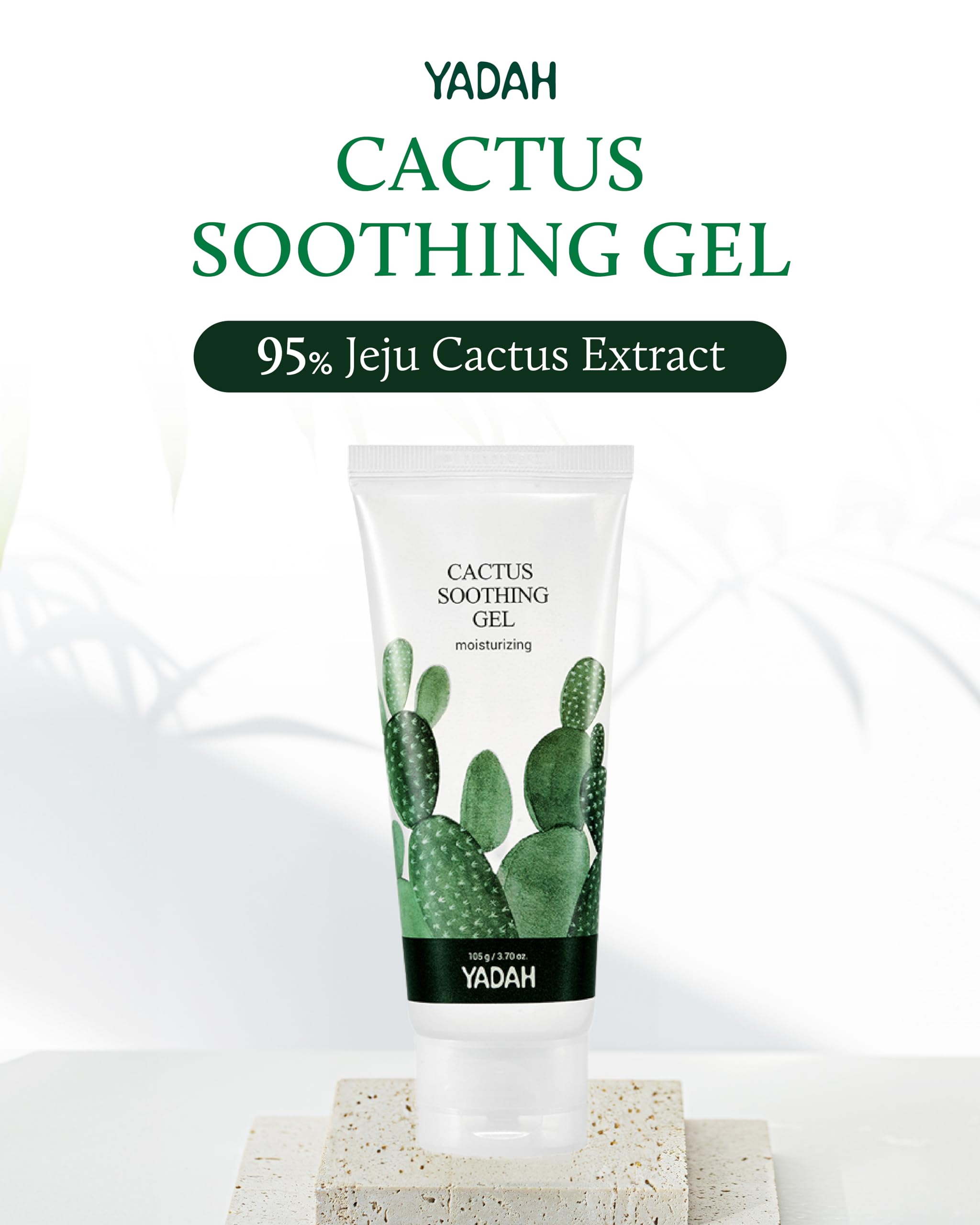 YADAH Cactus Soothing Gel - 95% Cactus Extract for Sunburn Relief & Skin Care - Vegan Korean Beauty for Face & Body