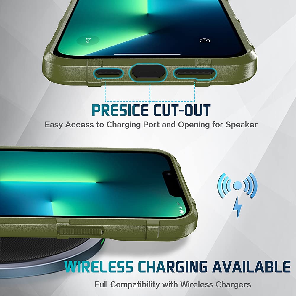 Rugged Shockproof iPhone 13 Pro Max Case (6.7 Inch) - 8FT Drop Protection, Military-Grade TPU Armor Cover - Tactical Protective Phone Case for iPhone 13 Pro Max in Army Green | Perfect for Outdoor Adventures, Construction Work & Extreme Sports