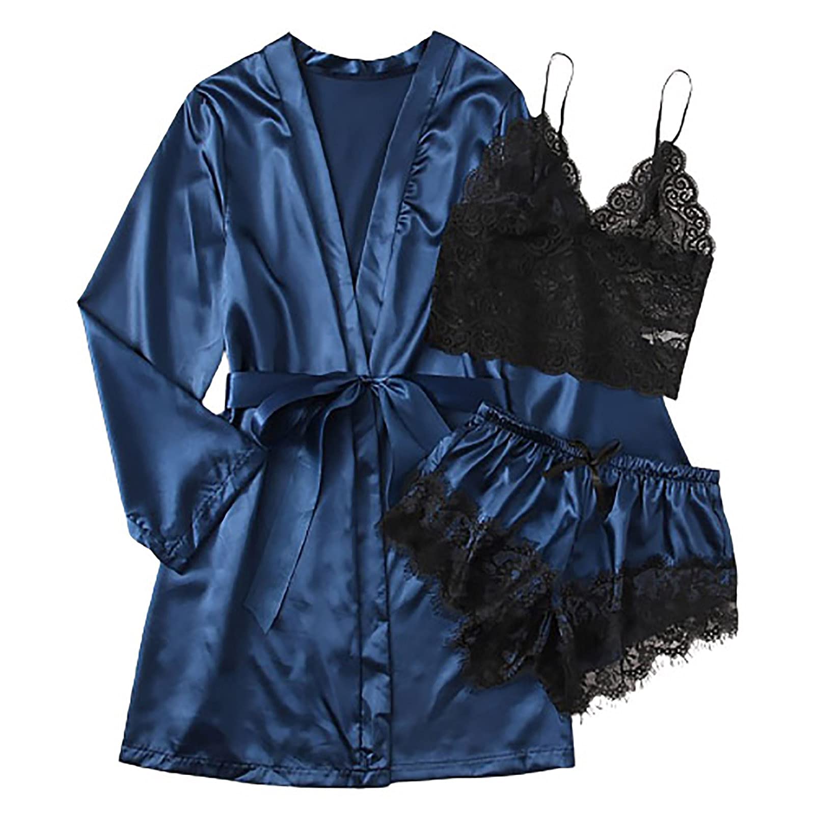Sexy Lace Lingerie Set for Women - Sheer Babydoll Nightgown, Silk Kimono Robe & Naughty Underwear | Romantic Sleepwear, Boudoir Photo Shoot, Anniversary Gift