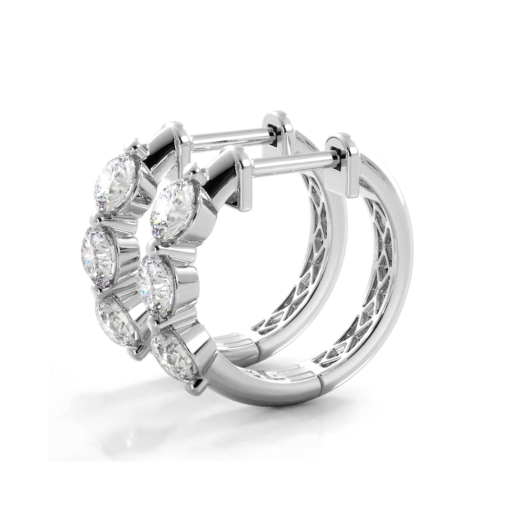 1.0 CTW Three Stone Floating Round Diamond Hoop Earrings - Elegant Jewelry for Weddings, Parties & Special Occasions
