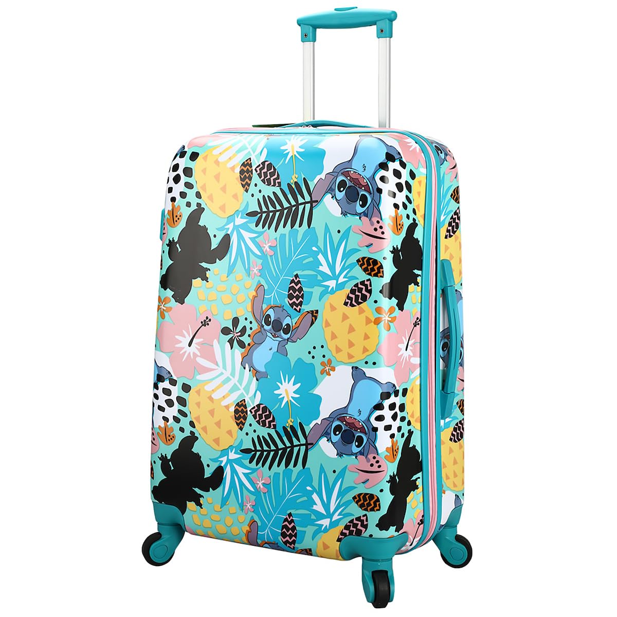 Bioworld Lilo & Stitch Tropical Print 20-Inch Blue Carry-On Rolling Suitcase - Perfect for Disney Vacations & Air Travel