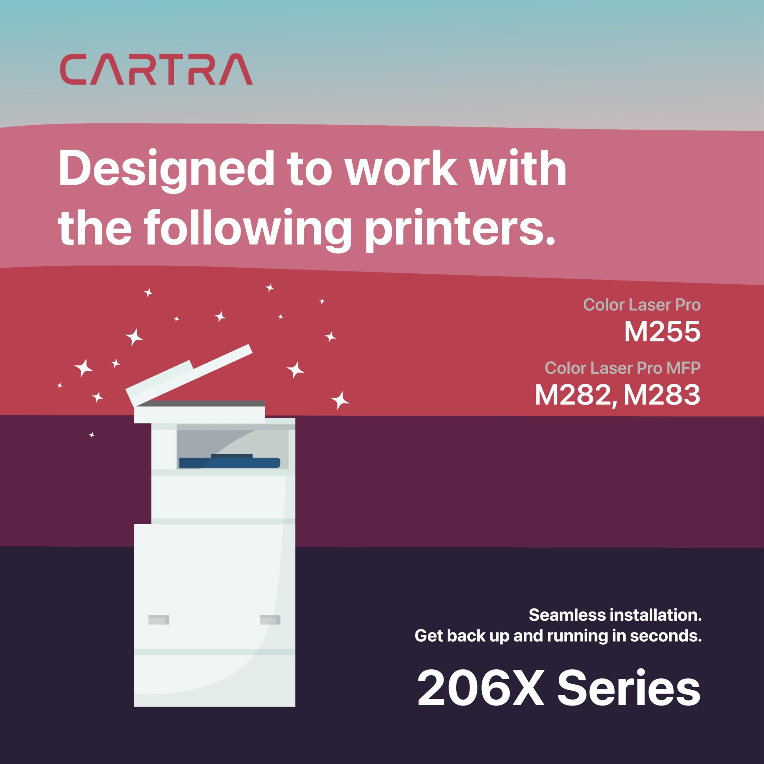 CARTRA 206X 4-Pack High-Yield Toner Cartridge Set for HP Color LaserJet Pro M283fdw/M283cdw/M283fdn/M255dw/M255nw/M282nw Printers - Compatible with 206A & W2110X - Ideal for Office, Home & Small Business Printing Needs