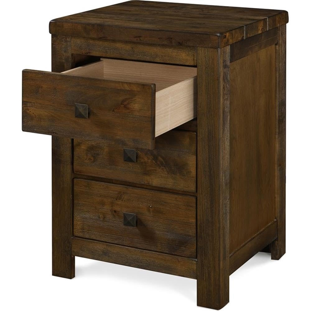 Finch Stratford Farmhouse Wooden Nightstand with 3 Drawers - Rustic Brown Bedside End Table with Space Saving Design for Bedroom, Living Room, or Office