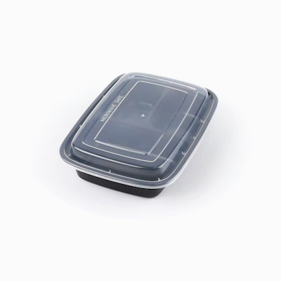 26 oz Black 3-Compartment Plastic Food Storage Containers with Clear Lids - Microwave Safe, 8.75