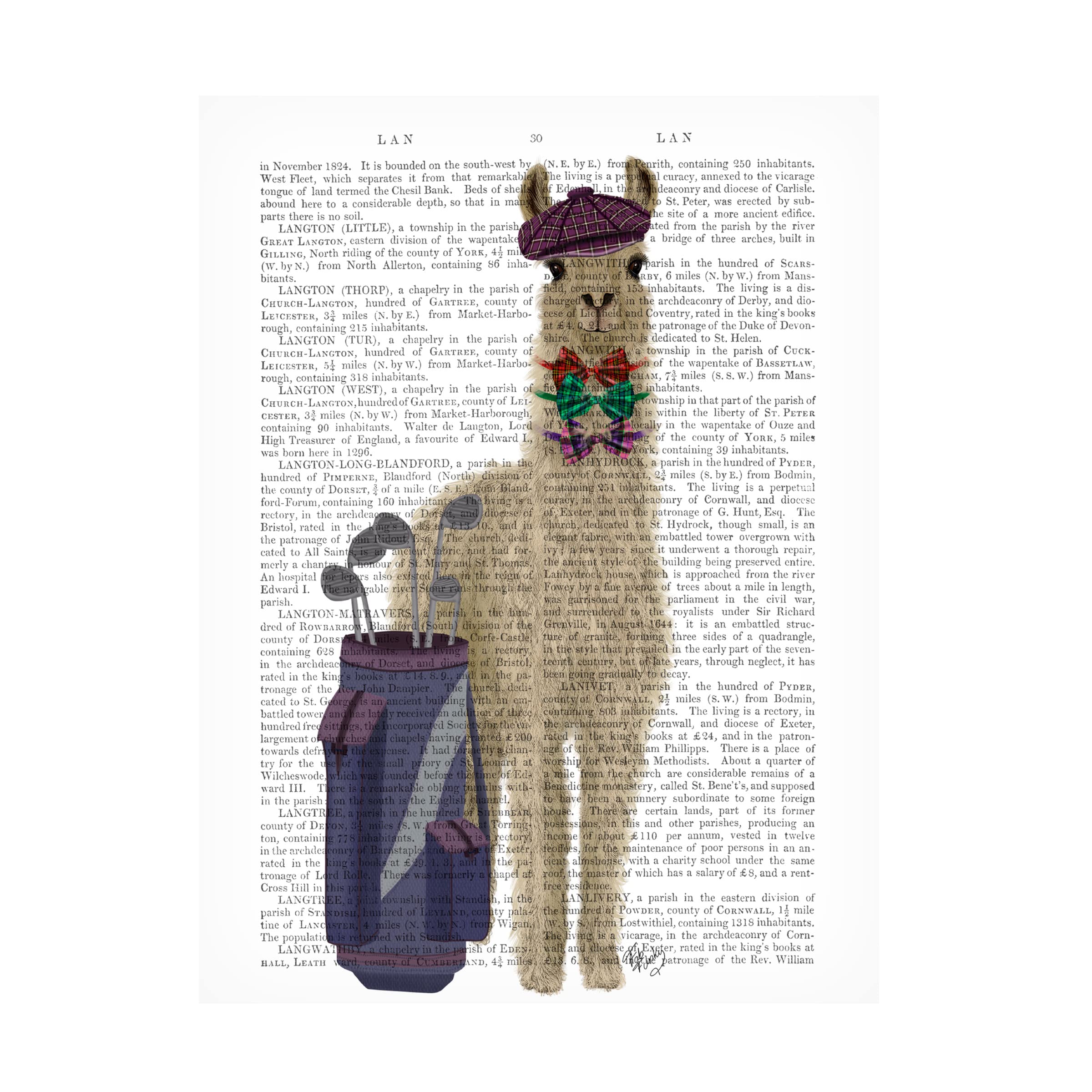 Trademark Fine Art 'Llama Golfing' Canvas Wall Art Print by Fab Funky - Funny Animal Decor for Golf Lovers, Man Cave, Office & Game Room