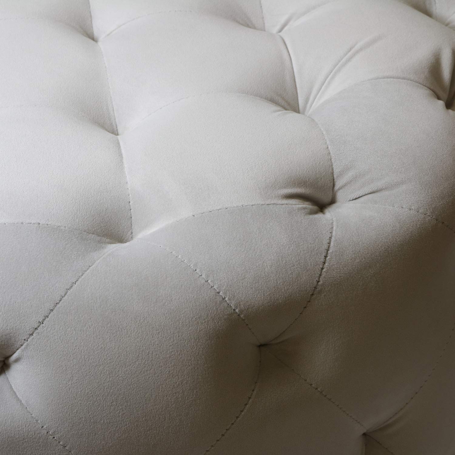 Tiffany Meerna 24-inch Round Tufted Padded Ottoman - Medium Size White Storage Footrest - Perfect for Living Room, Bedroom & Nursery Decor