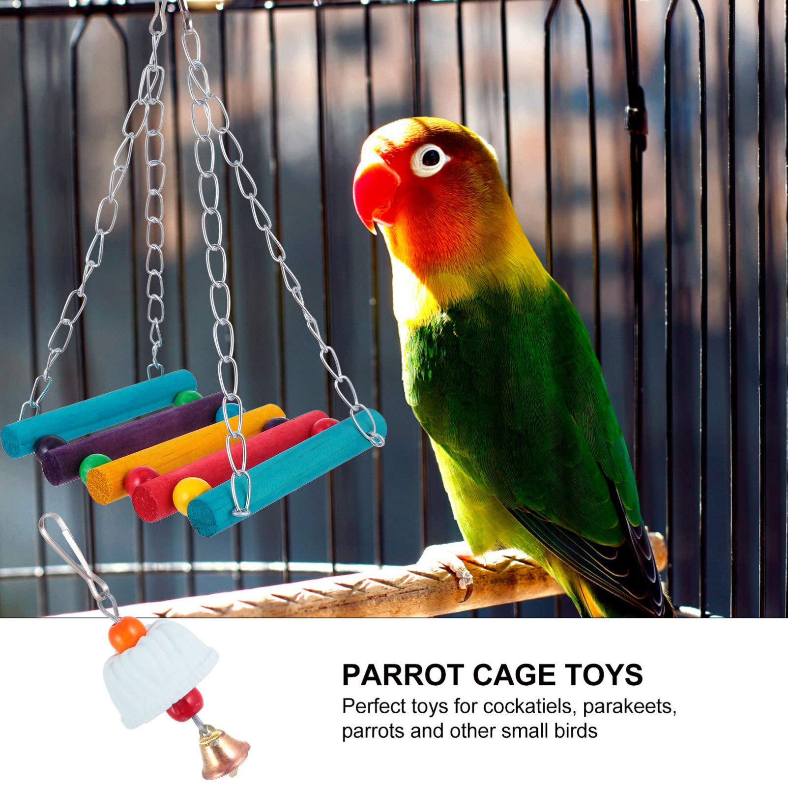 Balacoo 5pcs Natural Wooden Parrot Chew Toys - Hanging Swing & Bird Cage Accessories for Small & Medium Birds | Perfect for Playtime, Exercise & Beak Conditioning