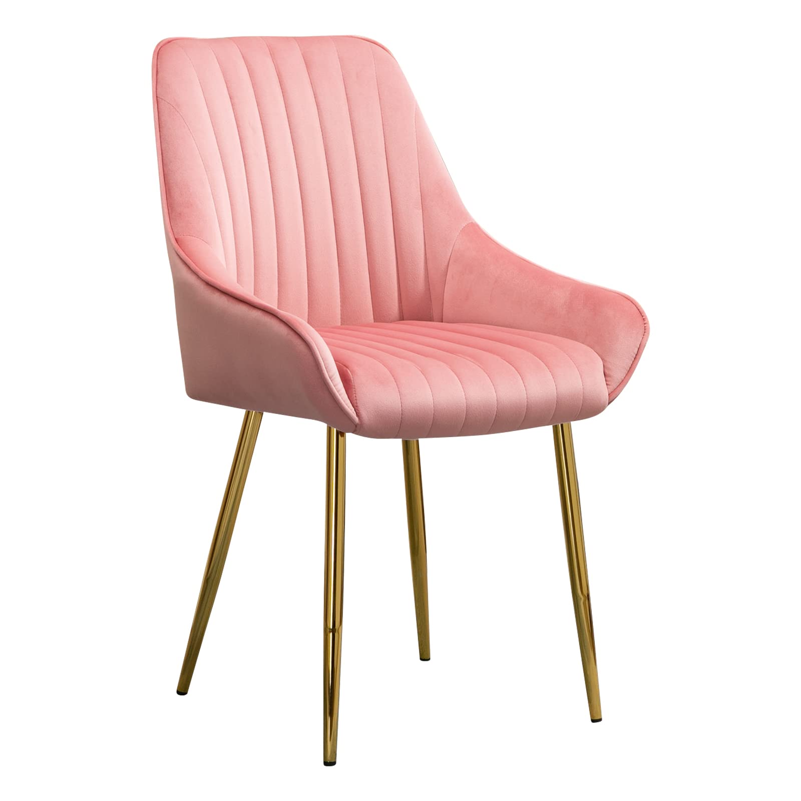 Luxury NIOIIKIT Velvet Dining Chair with Gold Legs - Modern Upholstered Vanity Chair with Seashell Back, Wingback Accent Chair for Bedroom, Living Room, Dining Room (Pink) | Perfect for Home Decor, Wedding Reception, and Elegant Dining Spaces