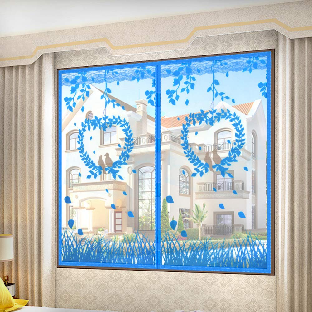 Blue Window Screen Mesh Curtain 180x120cm (71x47in) - Adjustable Insect Screen for Multiple Windows - Perfect for Bedroom, Living Room & Patio Protection