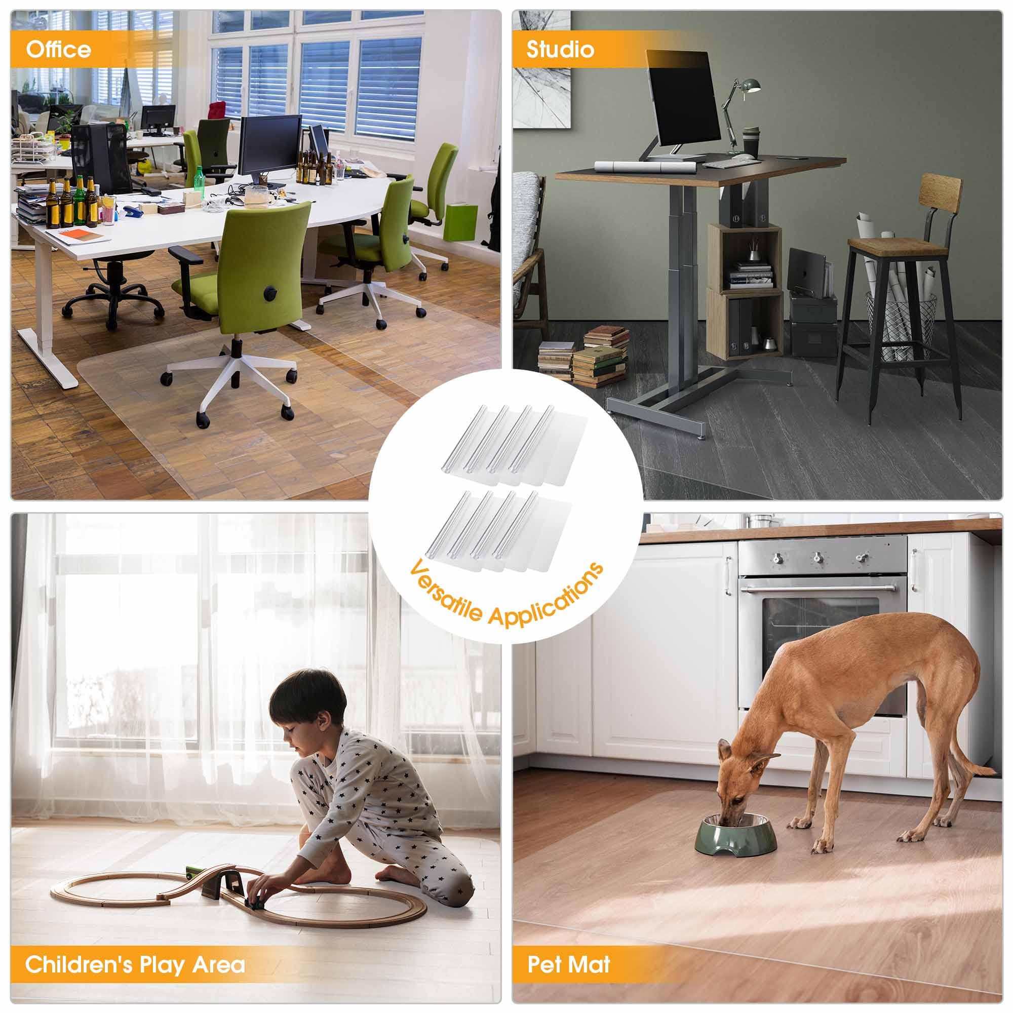 Yescom 8 Pack Clear PVC Office Chair Mat for Hardwood Floors - 60