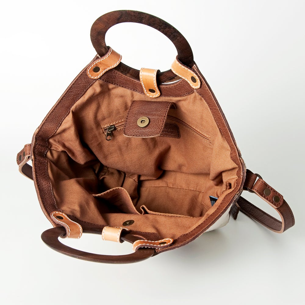 American Darling Genuine Cowhide Leather Handbag with Wooden Handle - Stylish & Durable Women's Crossbody Purse for Work, Travel & Everyday Use