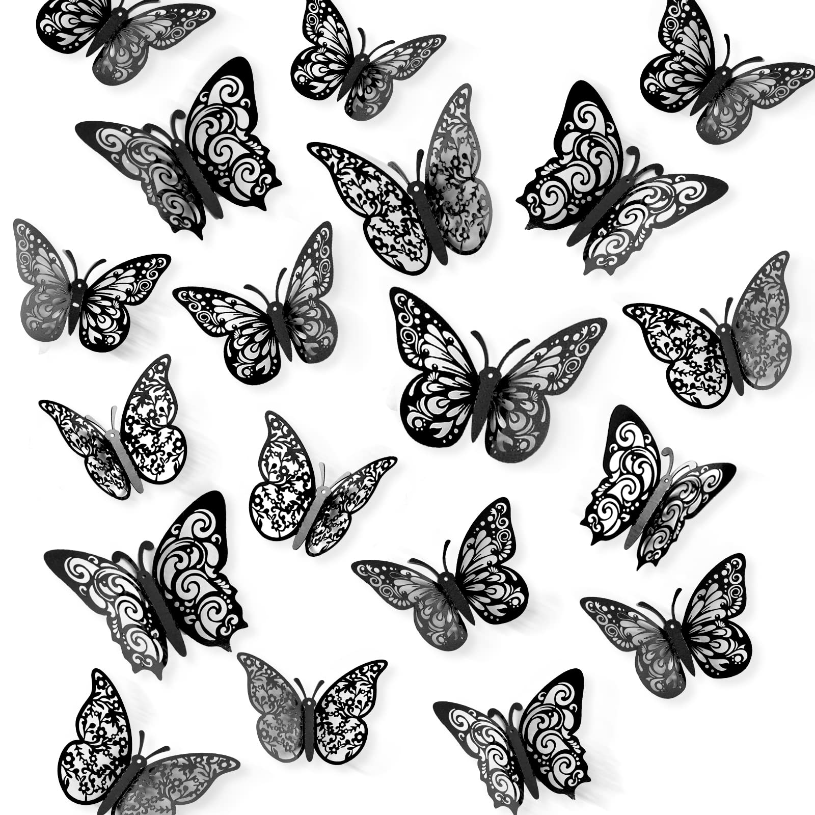 72 Pcs Black Butterfly Decorations - 3 Sizes & 4 Styles 3D Wall Stickers for Party, Birthday, Baby Shower - DIY Craft, Cake Decor, Room Decor for Girls & Kids - Perfect for Home, Nursery, Classroom & Wedding Decorations
