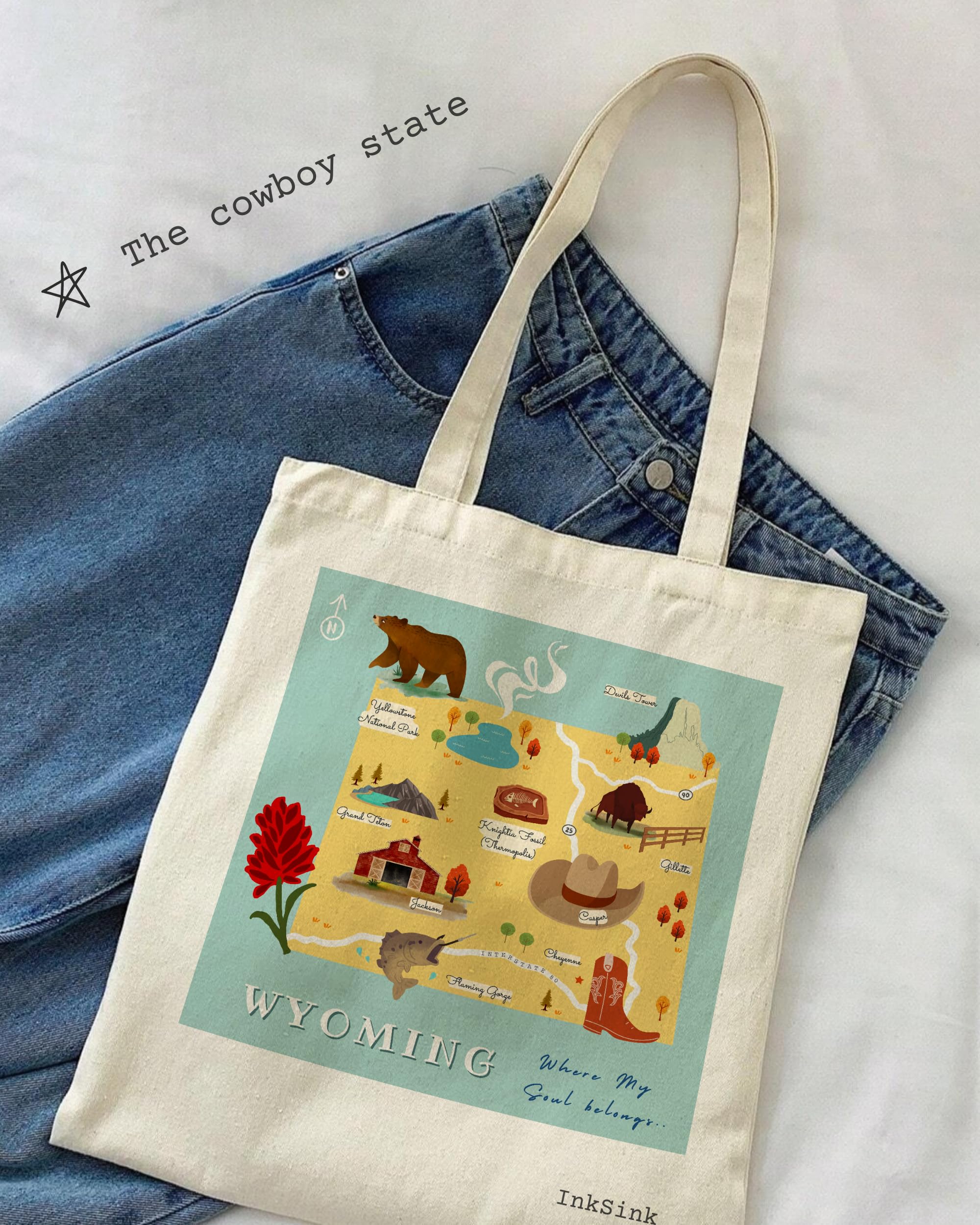 Wyoming Souvenirs Canvas Tote Bag - Reusable Book Bag for Women & Teachers - Perfect for College & Graduation Gifts