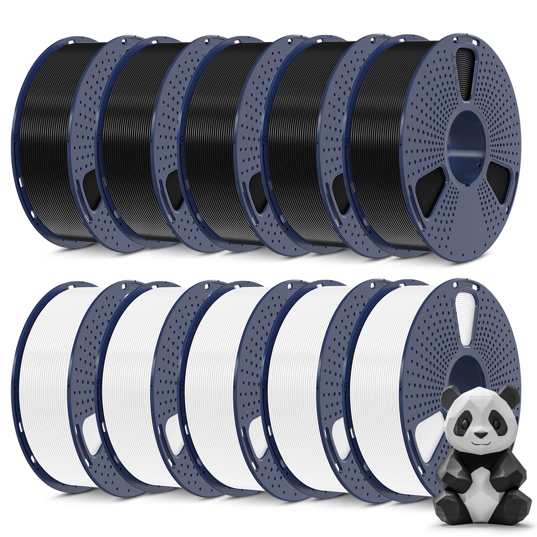 SUNLU 3D Printer Filament Bundle 10KG - PLA Plus Filament 1.75mm for Most 3D Printers - 2 Colors (5 Black & 5 White Spools) - High-Quality Neatly Wound PLA+ Filament for Smooth Printing - Perfect for DIY Projects, Prototyping, and Home 3D Printing