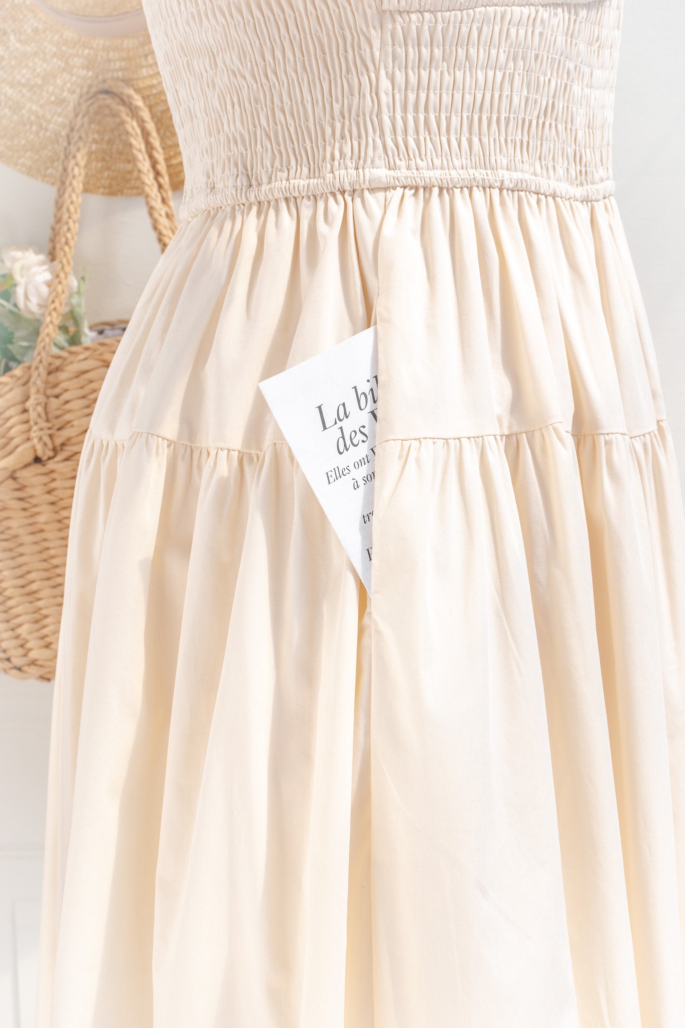 Thérèse Cotton Midi Dress - Cream | Women's Summer Casual Dress with Short Sleeves | Perfect for Beach, Vacation, and Everyday Wear