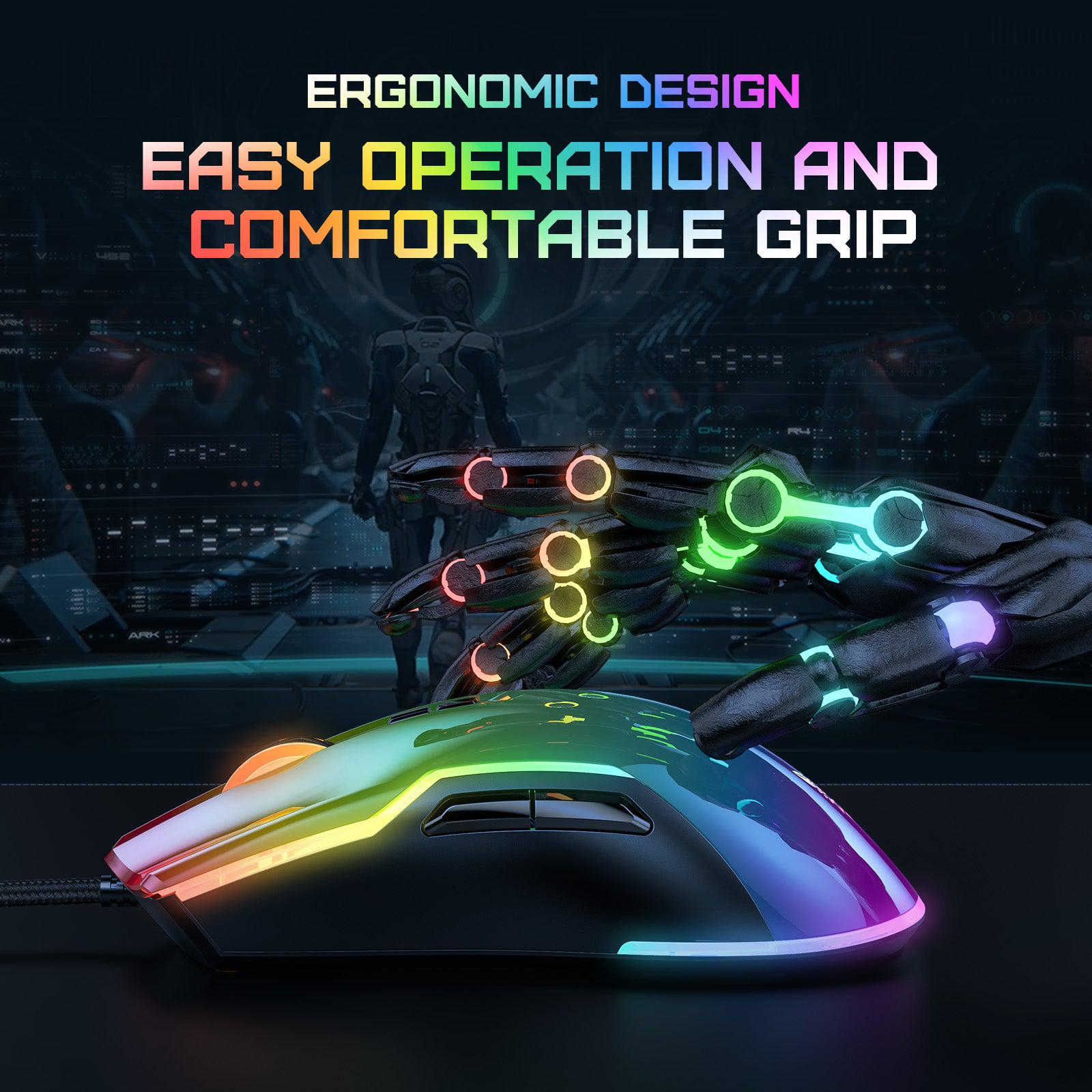 ONIKUMA CW922 Wired Gaming Mouse - 7200 DPI, 7 Programmable Buttons, RGB Backlit for PC & Laptop - Silent Click Optical Mouse for Gaming, Office Work & Home Use