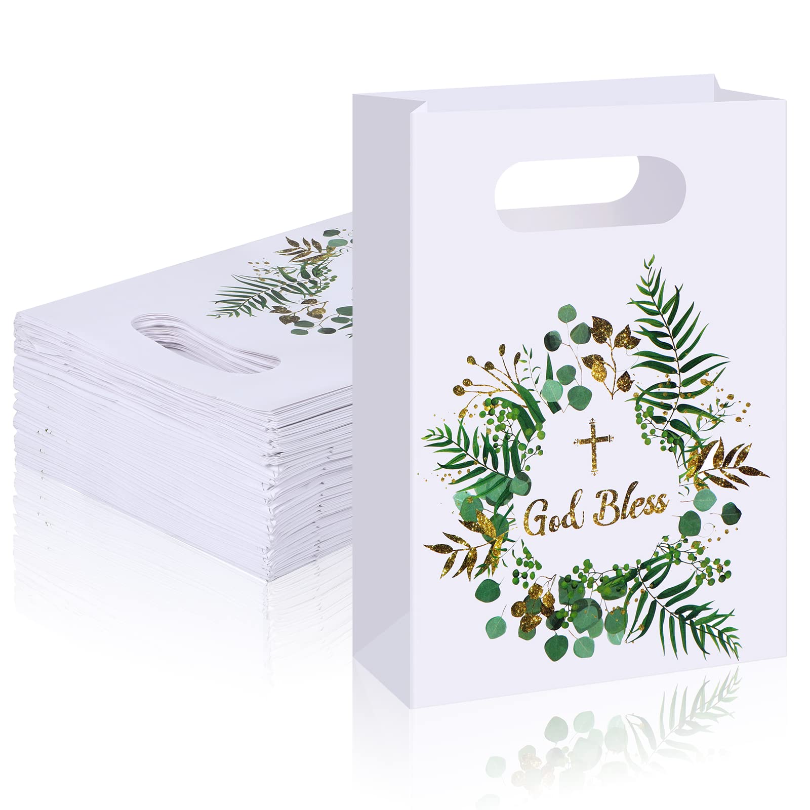 First Communion Gift Bags - 60 Pack Religious Party Favors with Cross Design - God Bless Treat Bags for First Holy Communion, Baptism, Christening & Easter Celebrations - Perfect for Church Events, Sunday School & Religious Gatherings