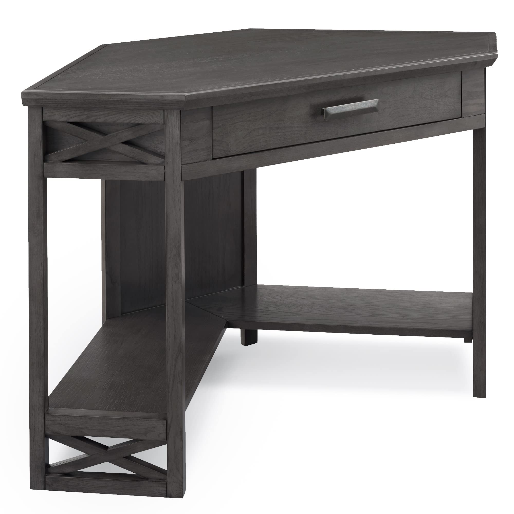 Leick Home 84430 Oak Corner Computer Desk with Drawer - Smoke Gray Writing Desk for Home Office, Study & Small Spaces | Compact Workstation for Laptops & Home Office Organization