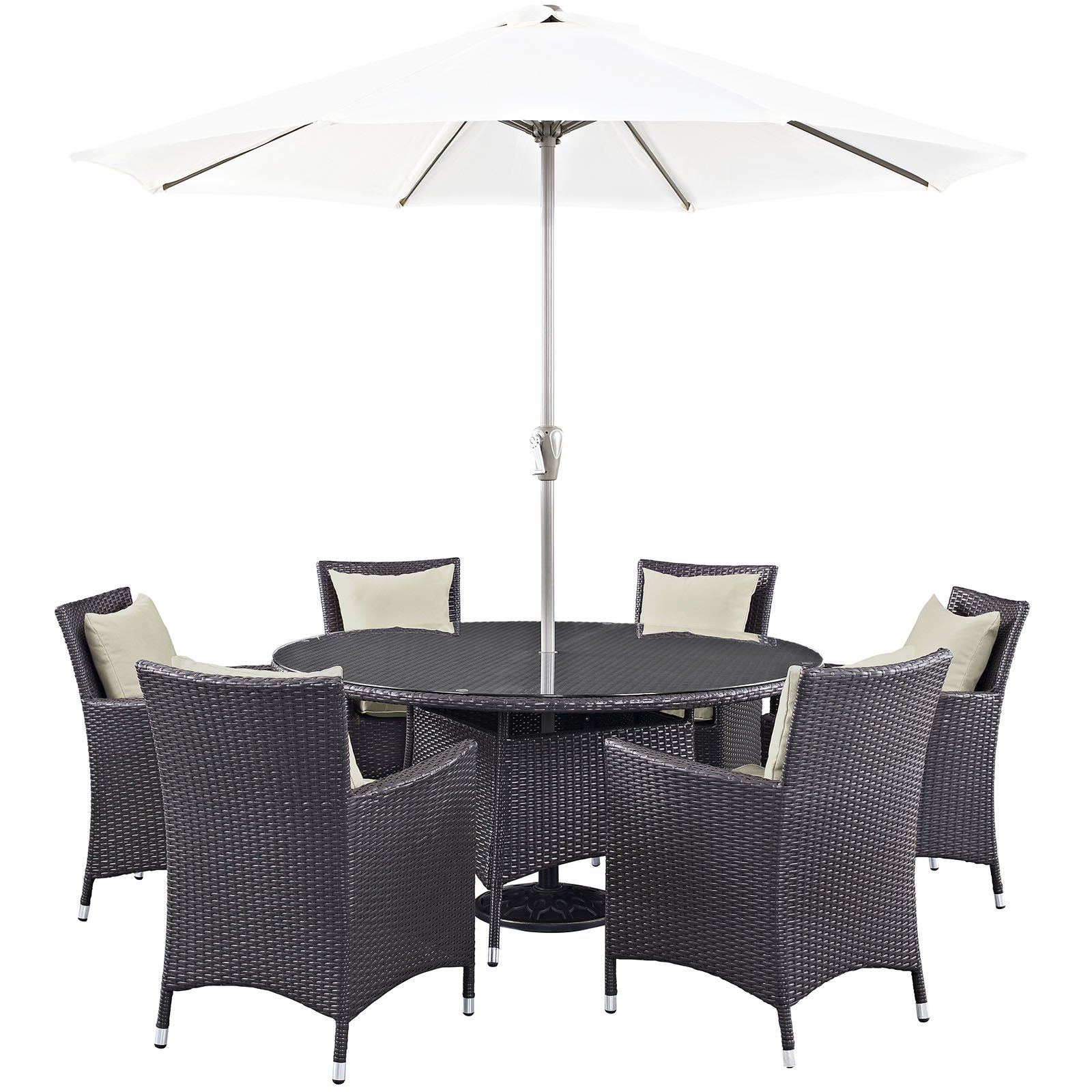 Modway Convene 8-Piece Outdoor Patio Dining Set - Wicker Rattan Furniture in Espresso Beige for Backyard, Garden & Poolside Dining