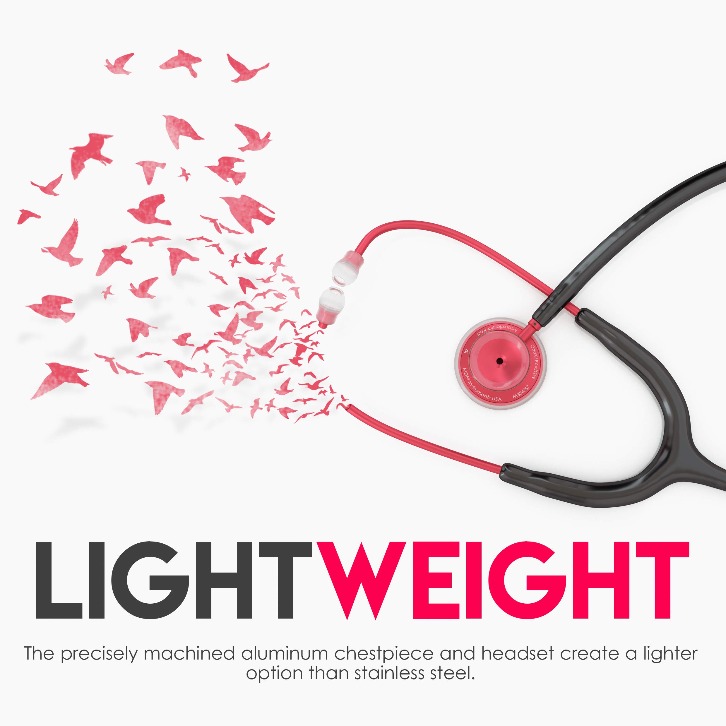 **MDF Acoustica Lightweight Dual Head Stethoscope - Black Tube & Red Chestpiece for Doctors, Nurses, Students & Home Health Use (Adult) - Ideal for Medical Exams, Clinical Practice & Home Monitoring**