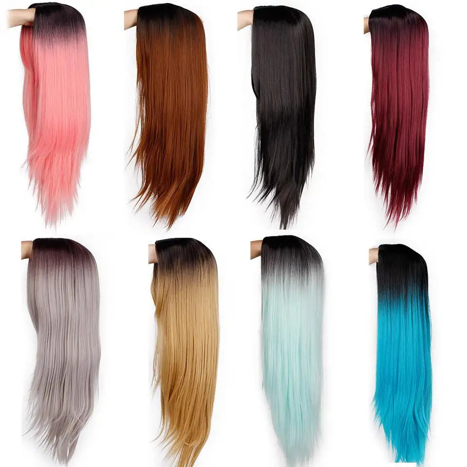 24 Inch Straight Ombre Heat Resistant Synthetic Wig for Cosplay, Halloween, Anime Costumes & Party Events - Natural Look & Comfortable Wear